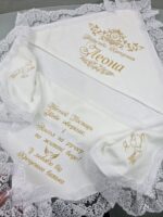 Крижма з велюру з ажурним мереживом  - Зображення 2