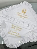 Крижма іменна для хрещення з вишитою датою народження, золота вишивка, крижма для новонародженого на хрестини