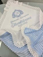 Крижма для хрещення з іменною вишивкою та датою народження , золота вишивка, ніжки немовляти, подарунок на хрестини