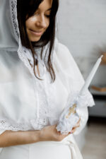 Палантин  з білим лляним мереживом - Зображення 5