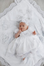 Хрестильний комплект «Мілана» з сатину та блюмарину для дівчинки