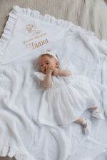 комплект Софія для хрещення дівчинки з мусліну біле плаття Янголятко