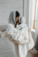 Палантин з бежевим лляним мереживом  - Зображення 2