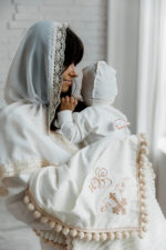 Палантин з бежевим лляним мереживом 