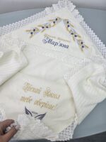 Тепла двошарова крижма з капюшоном та мереживом для хрещення